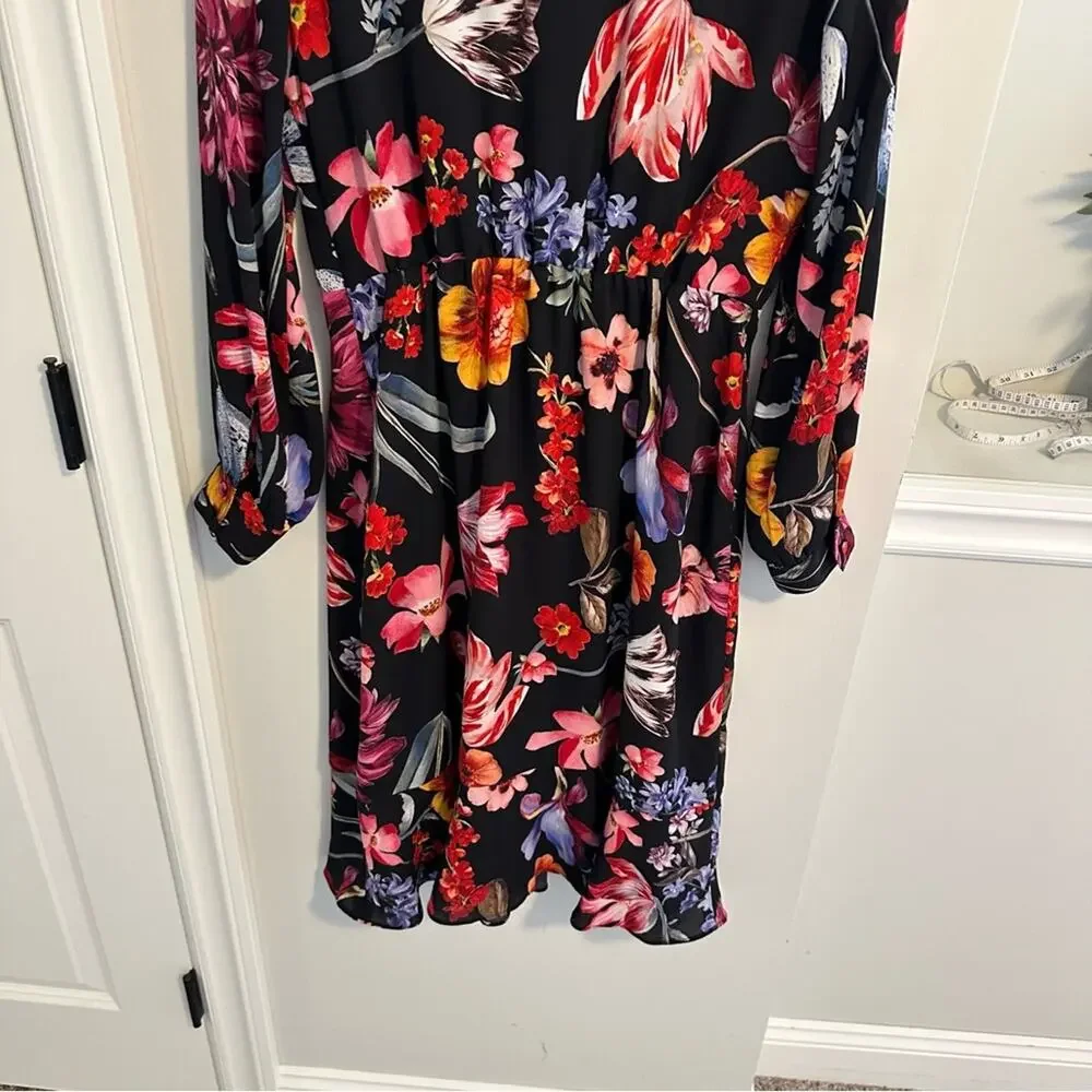 J. Crew Black Floral Long Sleeve Mini Dress 6